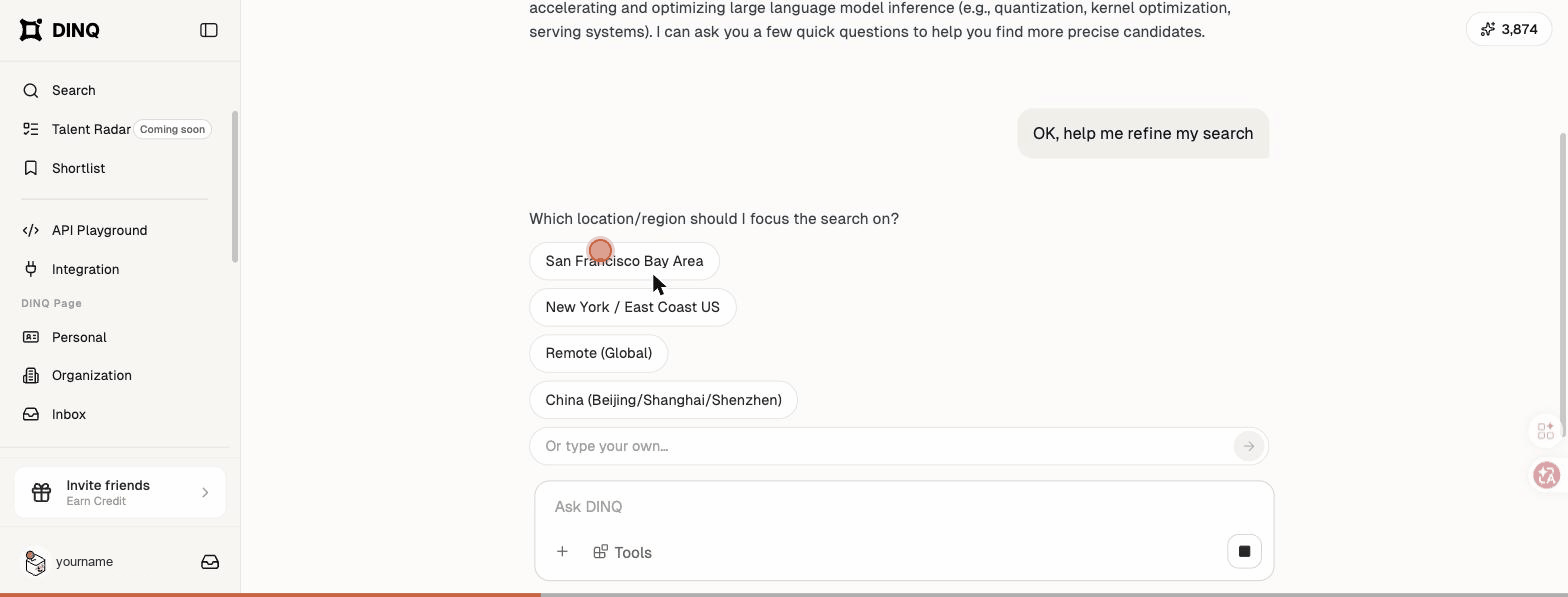 Guided search refinement screen