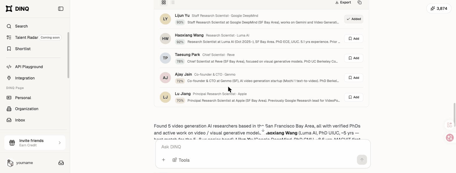 Search results page