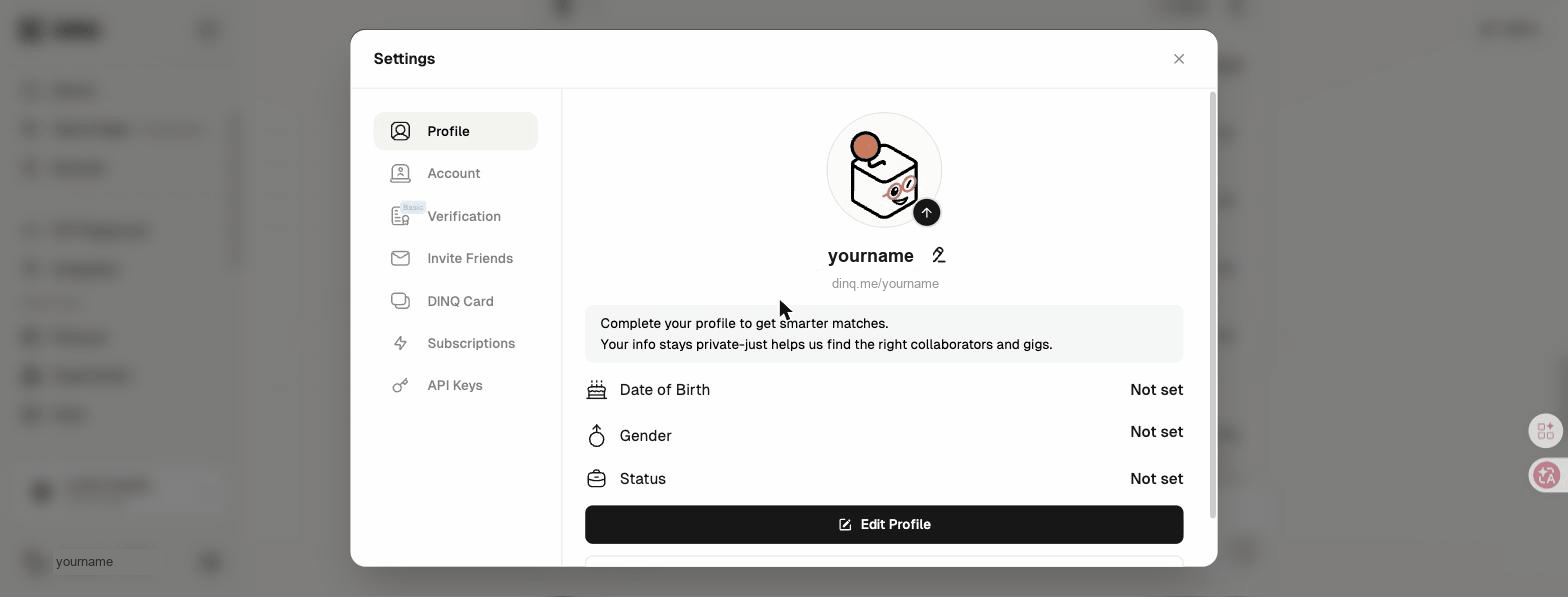 Settings screen